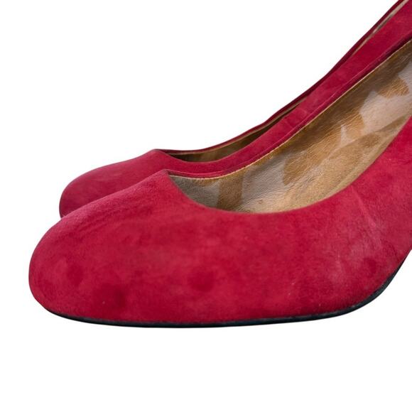 Sofft Red Leather Pumps Chunky High Heels Round Toe Suede Shoes Slip On sz 9.5 - Picture 8 of 16